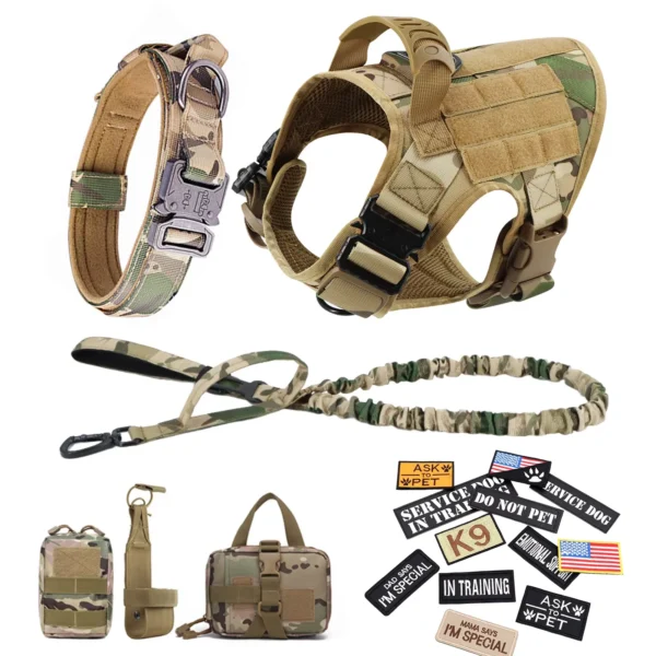Military Large Dog Harness Collar Leash Bags Patches