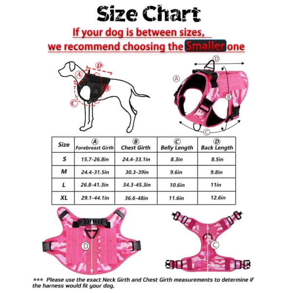 Military Pink Camouflage Dog Harness For Large Medium Dogs